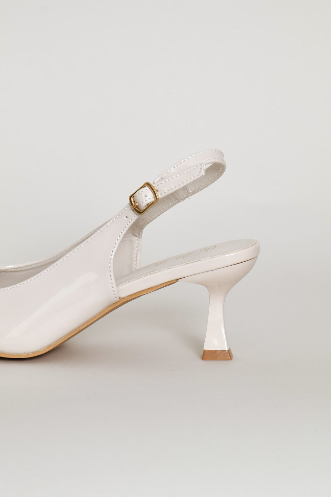 Diamante Trim Slingback Kitten Heel - Cream