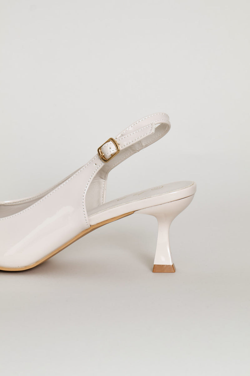 Diamante Trim Slingback Kitten Heel - Cream