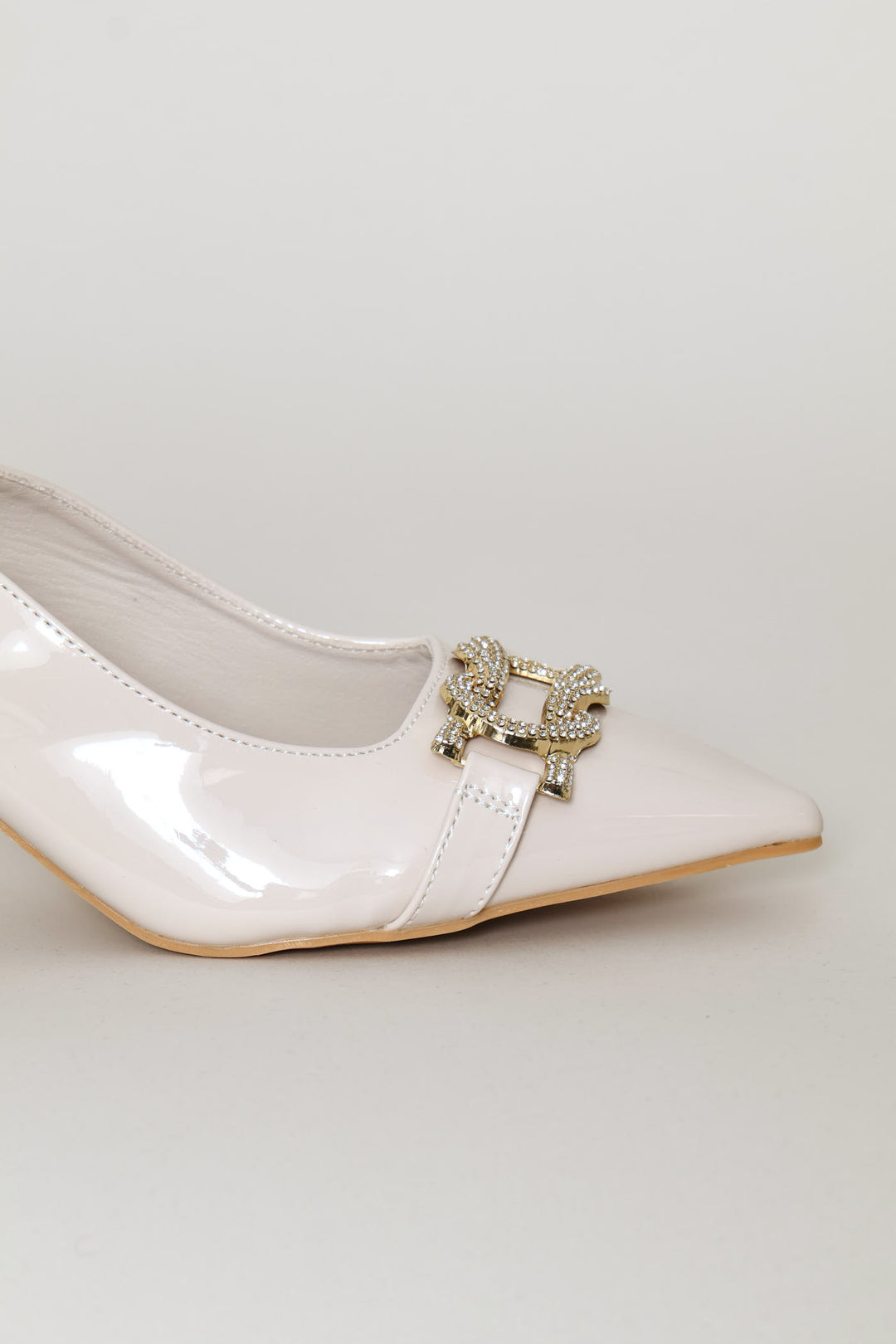 Diamante Trim Slingback Kitten Heel - Cream