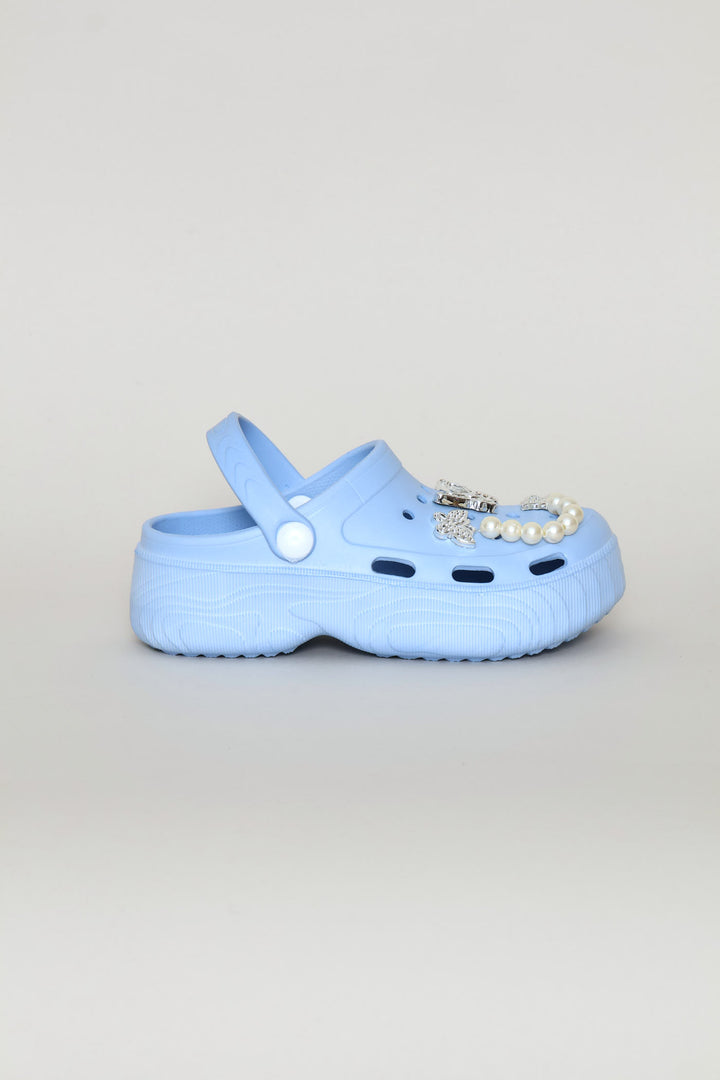 Girls Embellished Chunky Clog - Light Blue