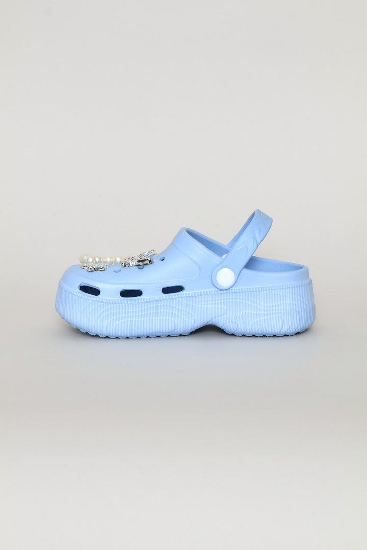 Girls Embellished Chunky Clog - Light Blue