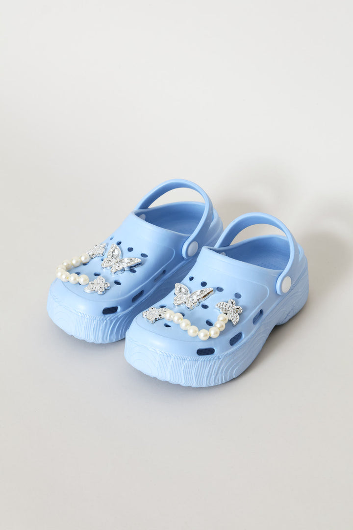Girls Embellished Chunky Clog - Light Blue