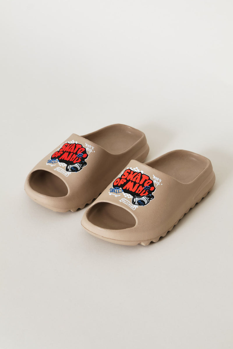Boys Skate Print Slide - Taupe