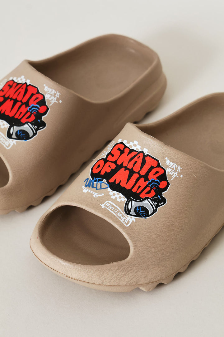 Boys Skate Print Slide - Taupe