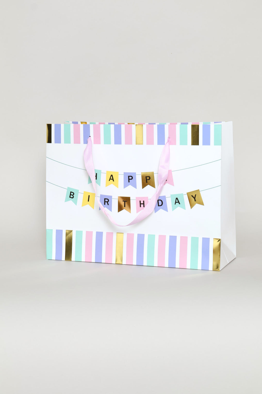 Medium Happy Birthday Banner Gift Bag - Light Pink