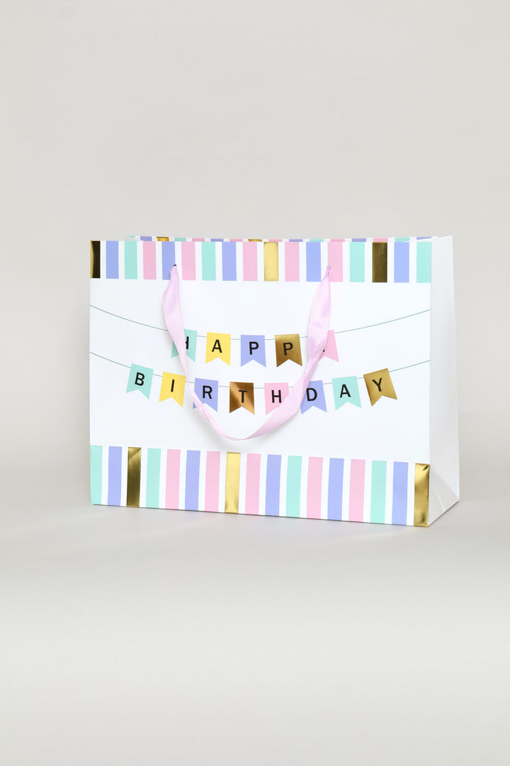 Medium Happy Birthday Banner Gift Bag - Light Pink