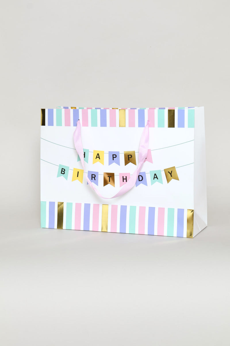 Medium Happy Birthday Banner Gift Bag - Light Pink