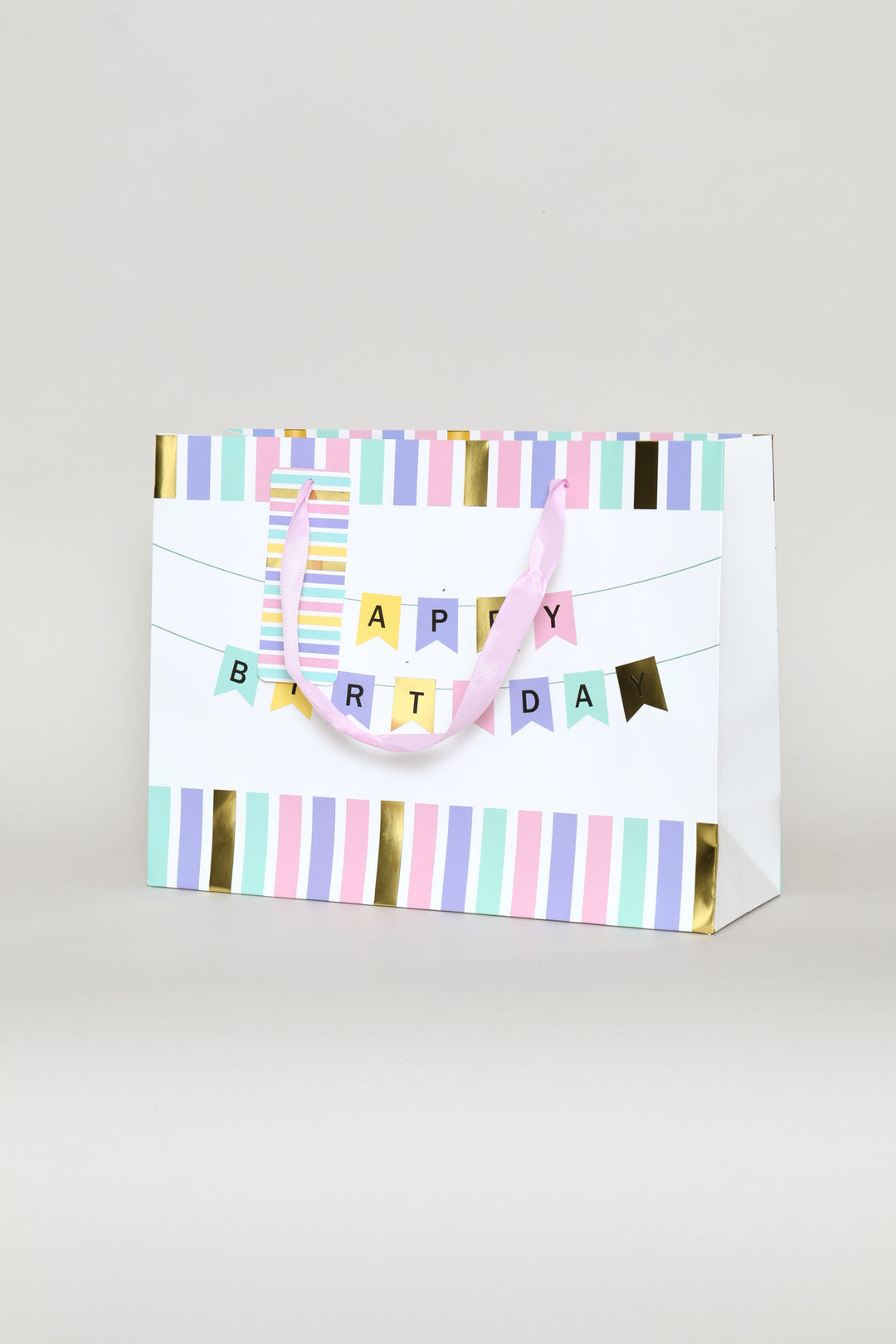 Medium Happy Birthday Banner Gift Bag - Light Pink