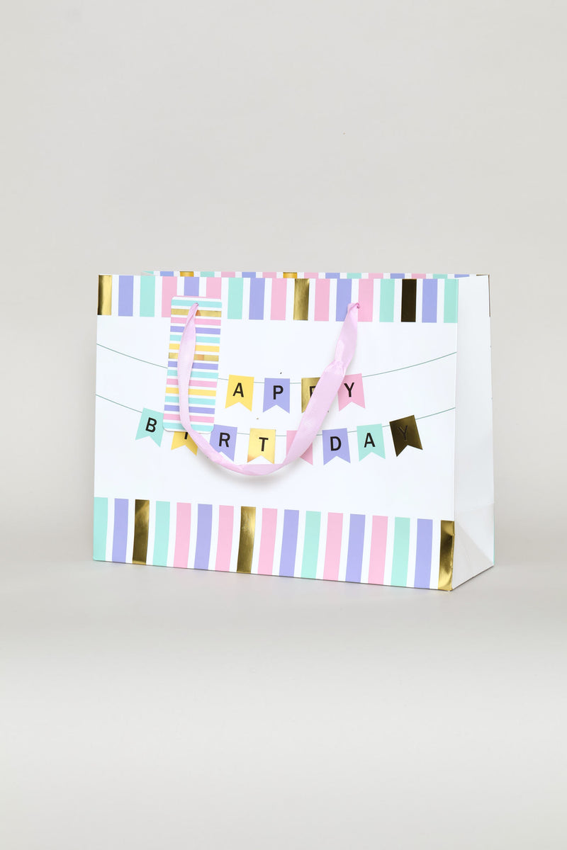 Medium Happy Birthday Banner Gift Bag - Light Pink