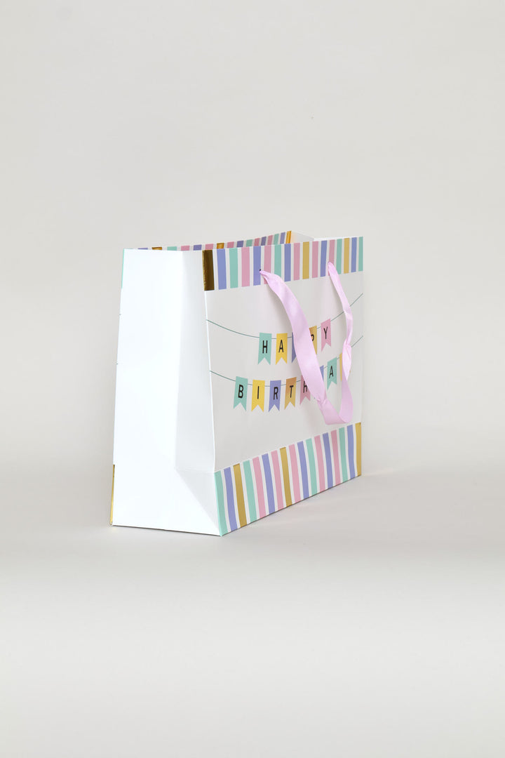 Medium Happy Birthday Banner Gift Bag - Light Pink