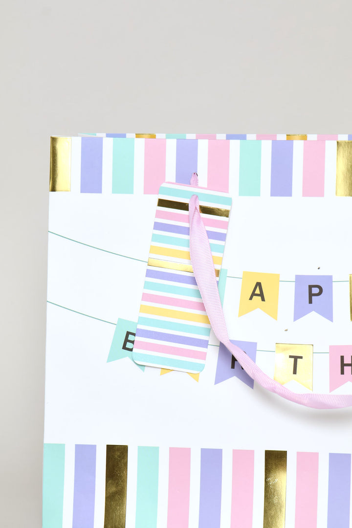 Medium Happy Birthday Banner Gift Bag - Light Pink