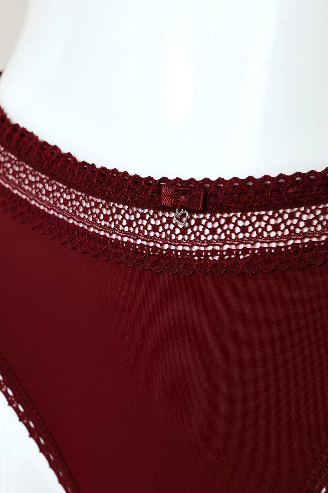 Lace Trim Bonded Thong Panty - Burgundy