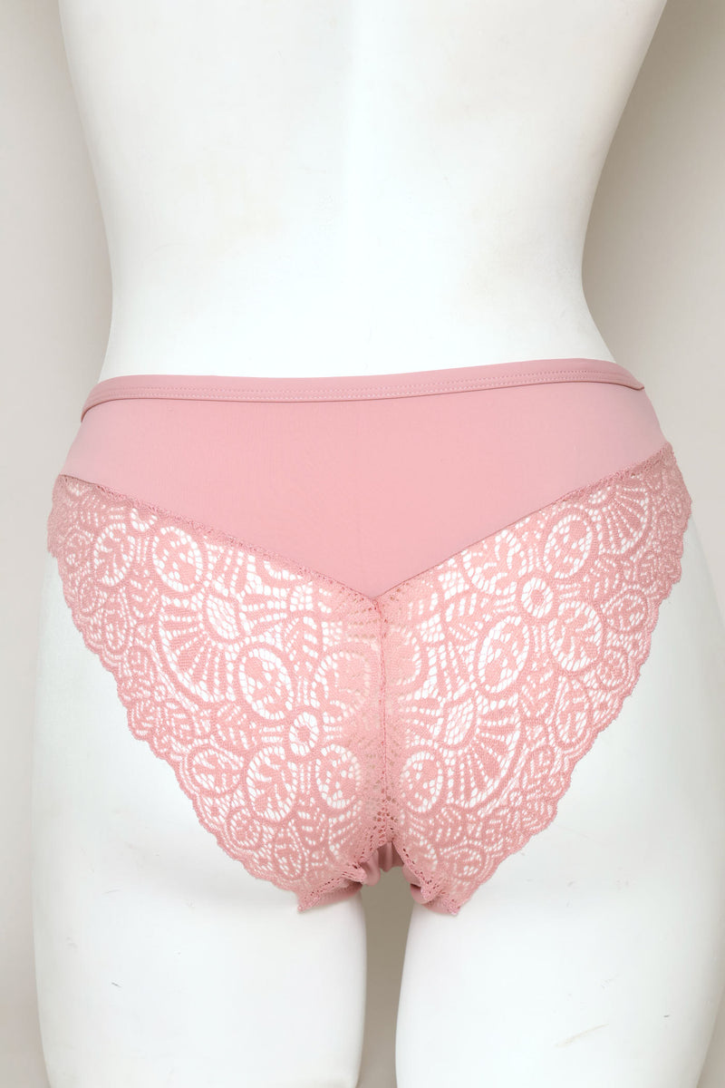 Microfiber & Lace Bikini Panty - Pink