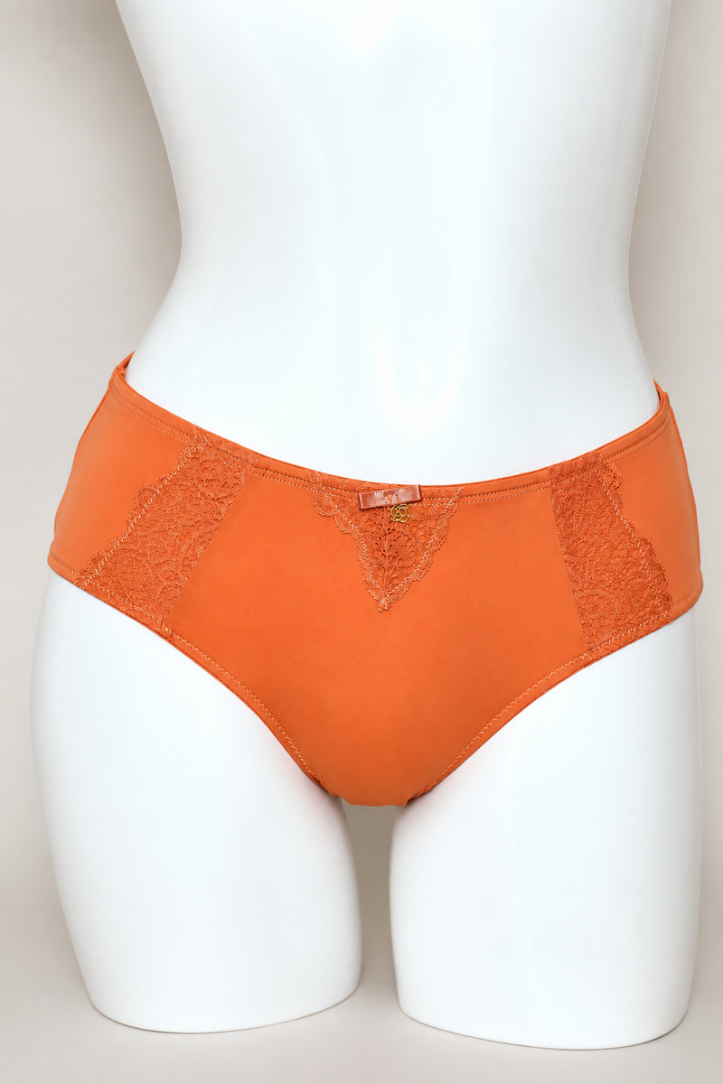 Microfiber & Lace Boyleg Panty - Rust