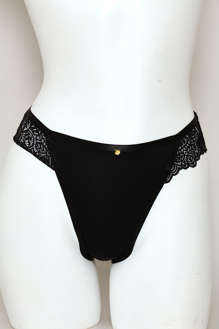 Microfiber & Lace Brazilian Panty - Black