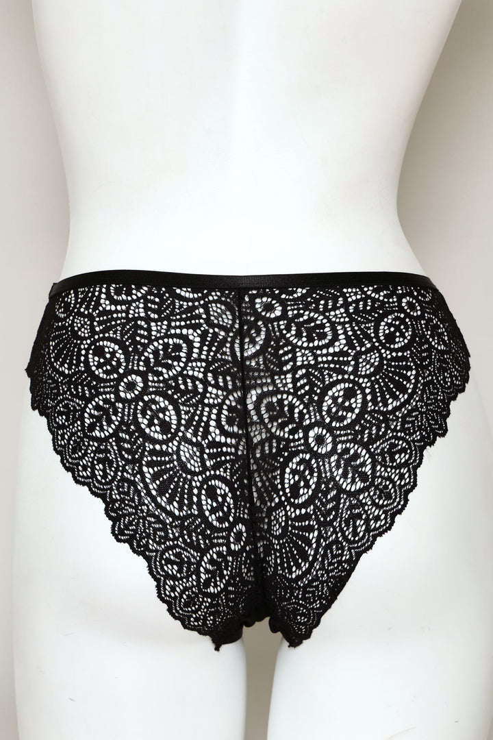 Microfiber & Lace Brazilian Panty - Black
