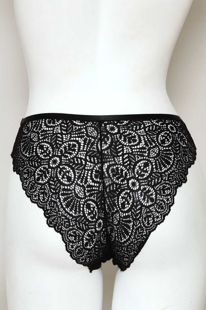 Microfiber & Lace Brazilian Panty - Black