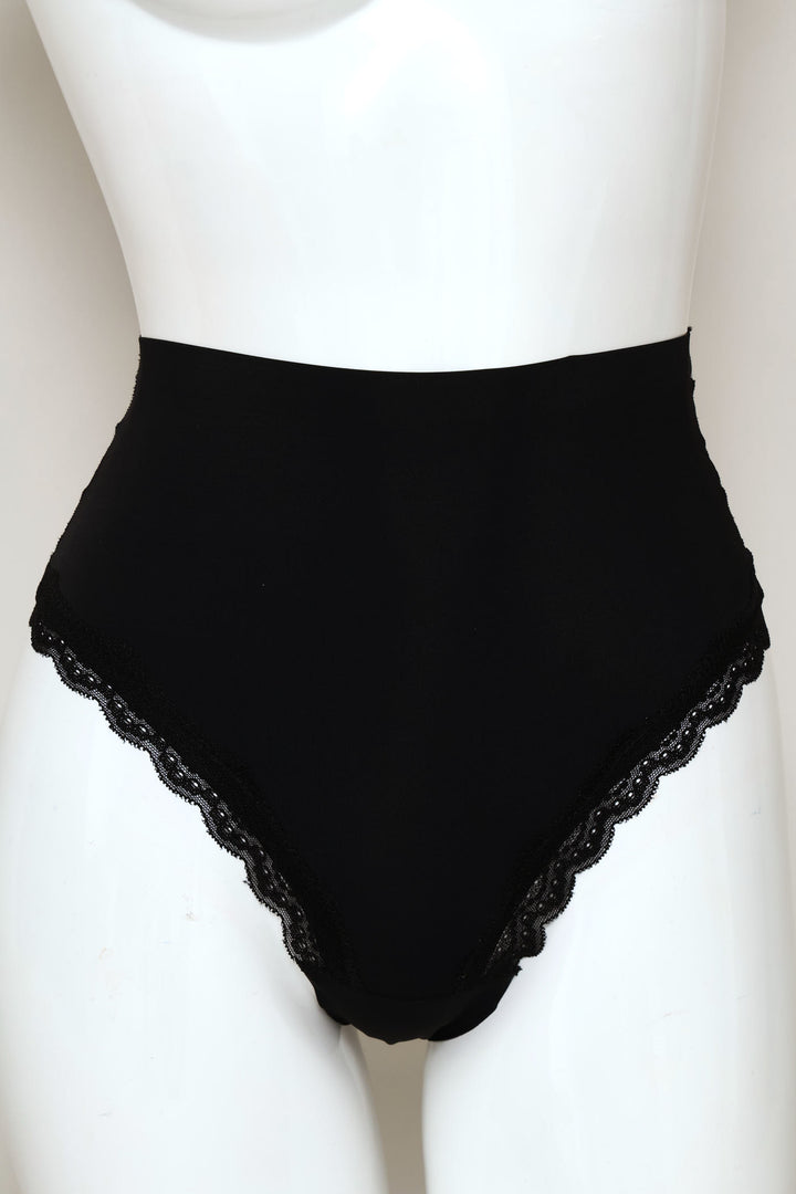 Brief With Lace High Waist Shaper - Black