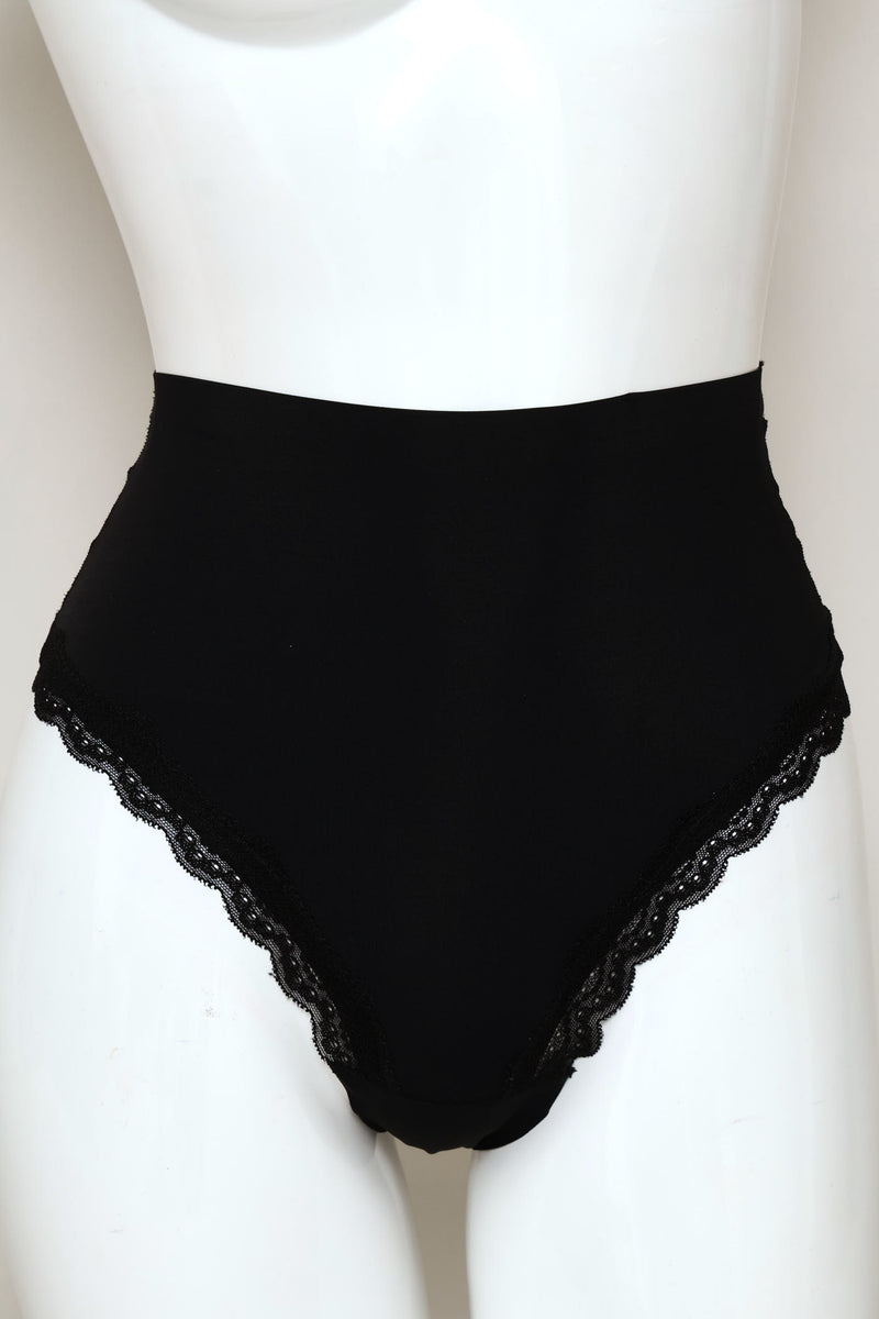Brief With Lace High Waist Shaper - Black