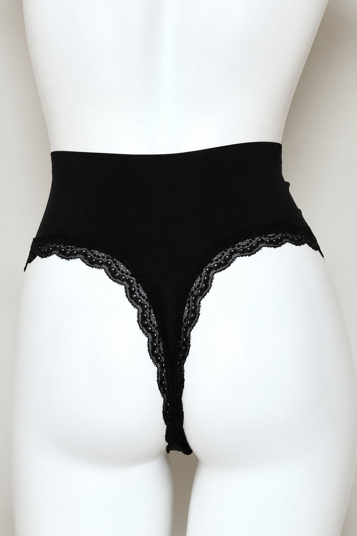 Brief With Lace High Waist Shaper - Black