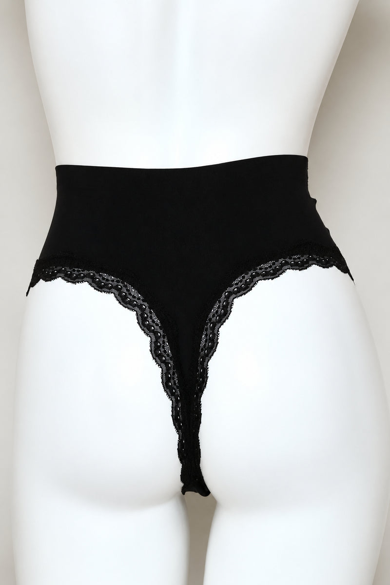 Brief With Lace High Waist Shaper - Black