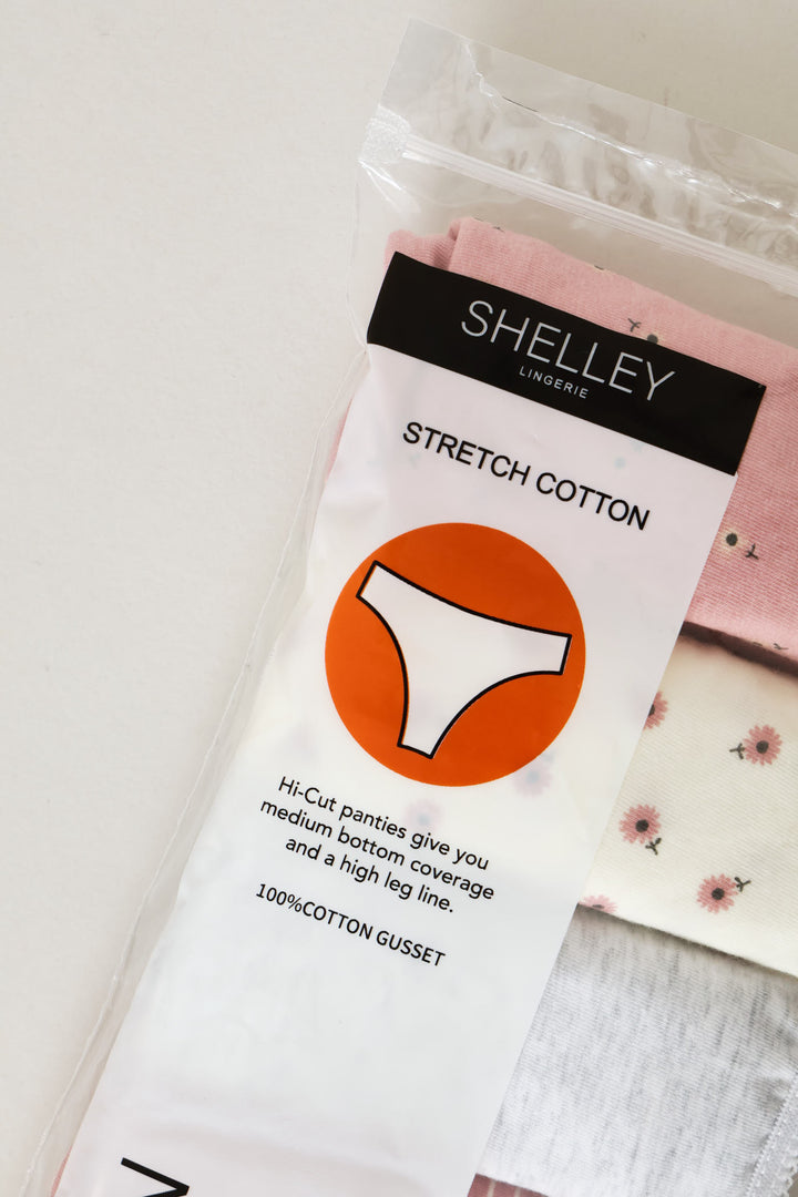 5 Pack Hi-Cut Cottage Floral Panties - Pink