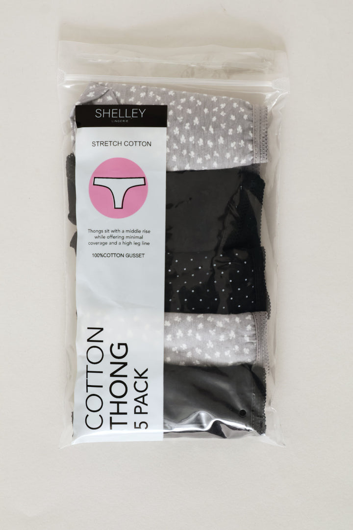5 Pack Cotton Thong Panties - Grey