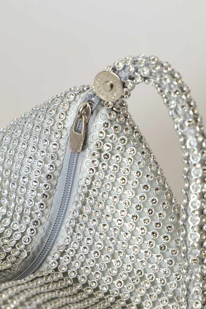 Diamante Wristlet Evening Bag - Silver