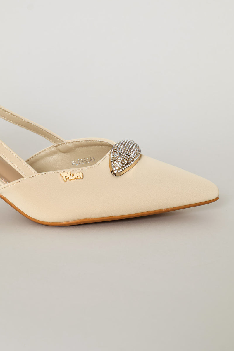Jewel Detail Slingback Heel - Off White