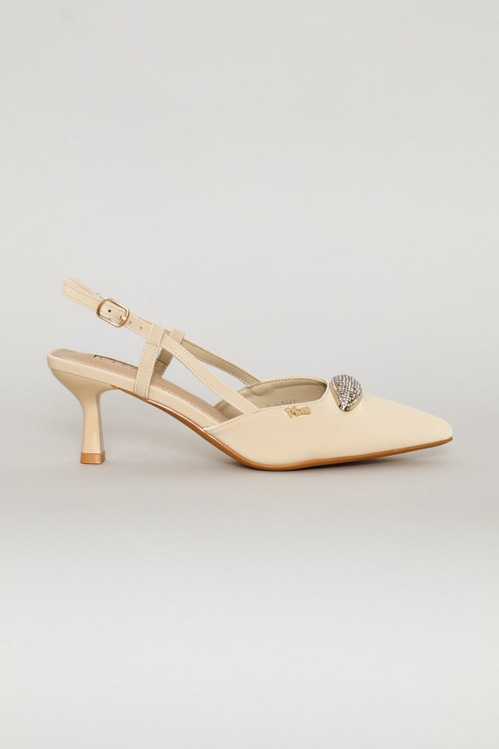 Jewel Detail Slingback Heel - Off White