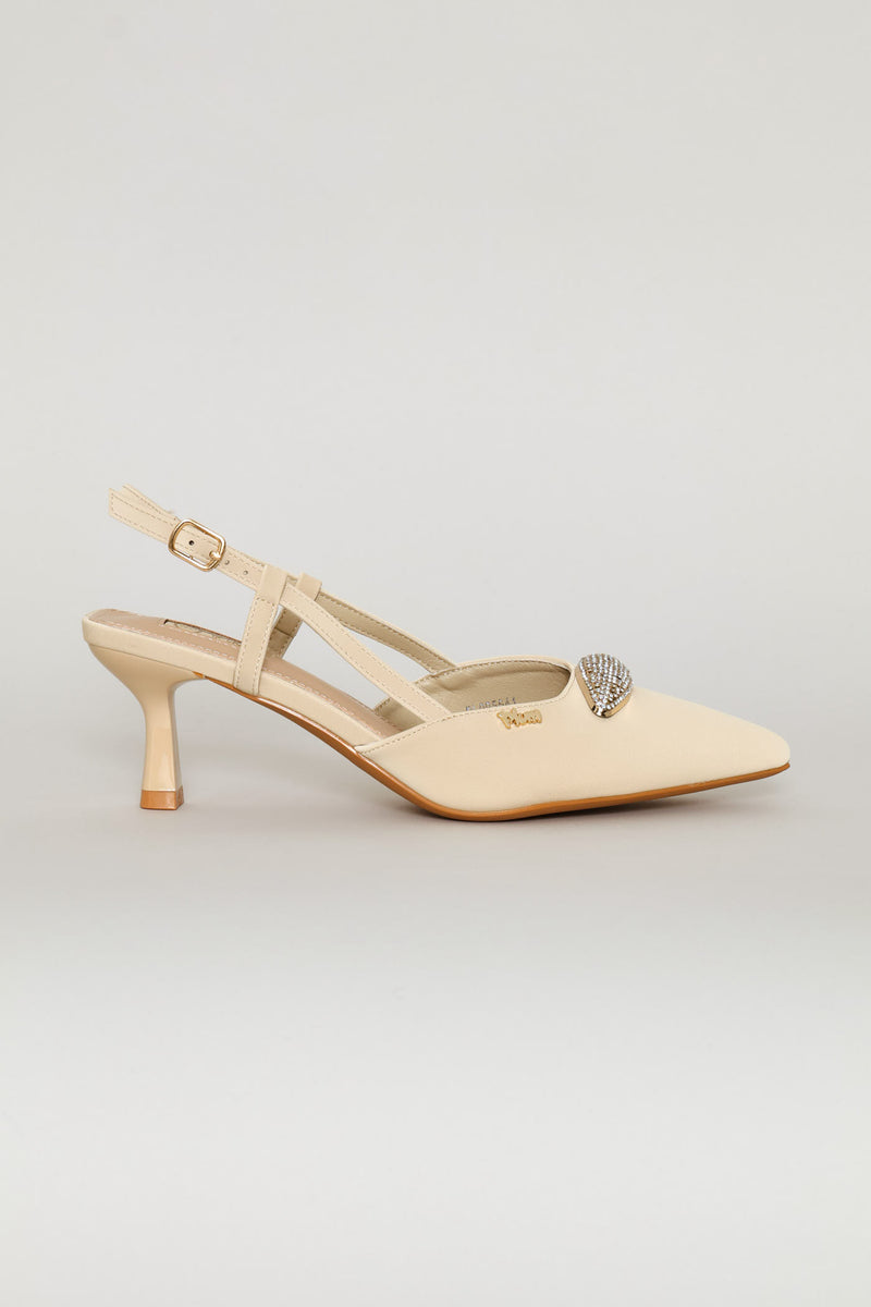 Jewel Detail Slingback Heel - Off White