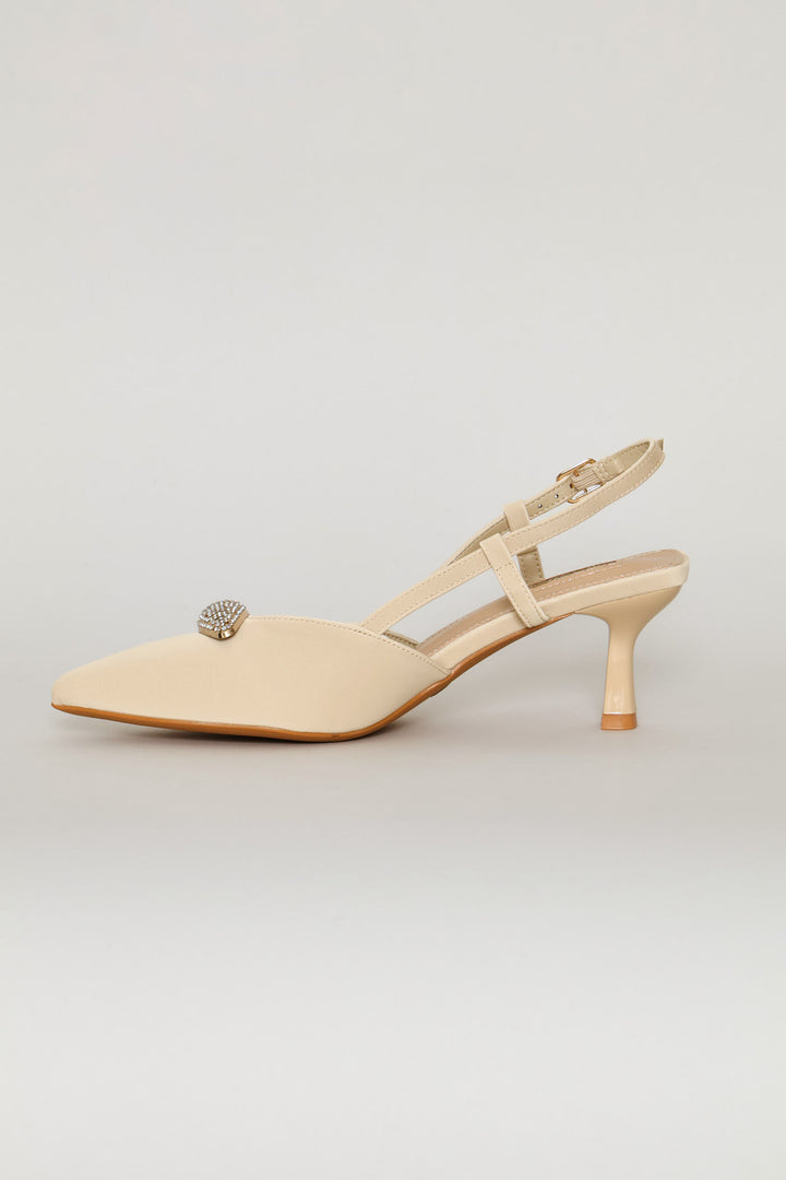 Jewel Detail Slingback Heel - Off White