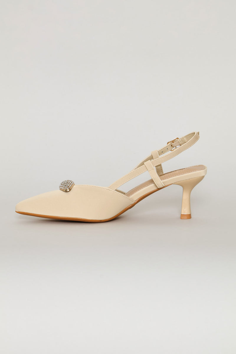 Jewel Detail Slingback Heel - Off White