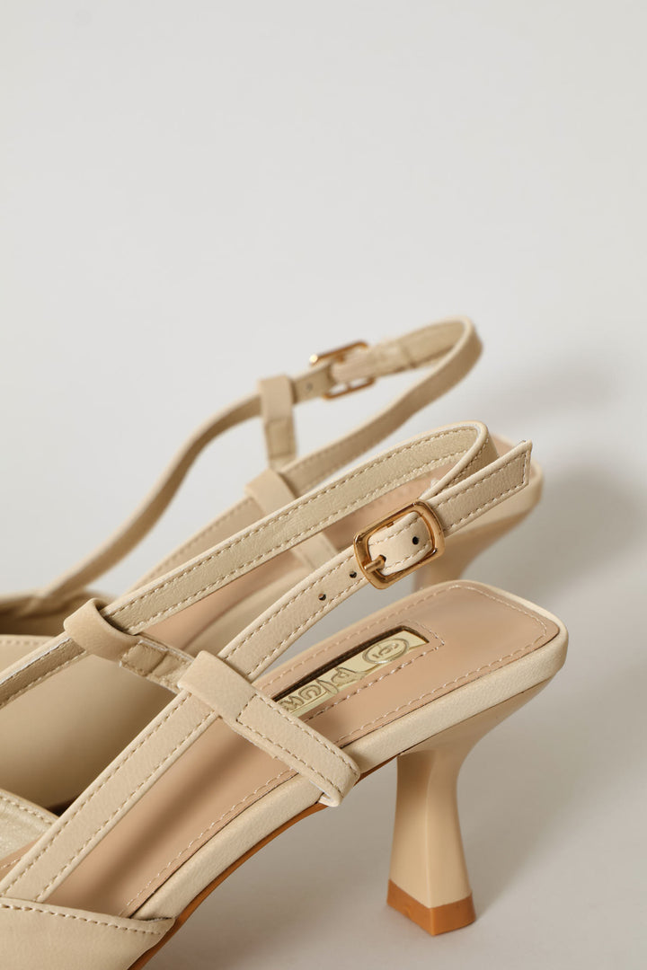 Jewel Detail Slingback Heel - Off White