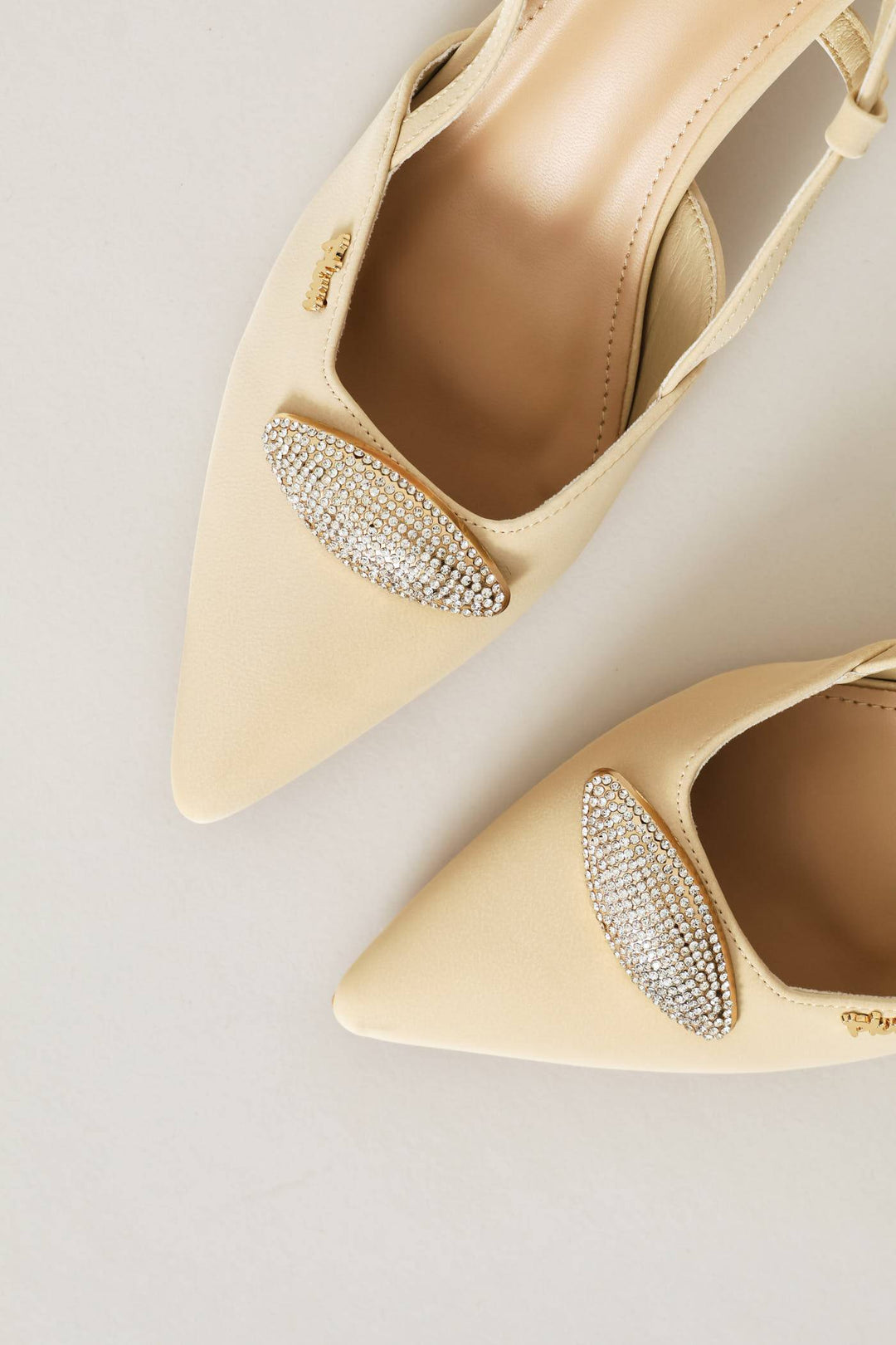 Jewel Detail Slingback Heel - Off White