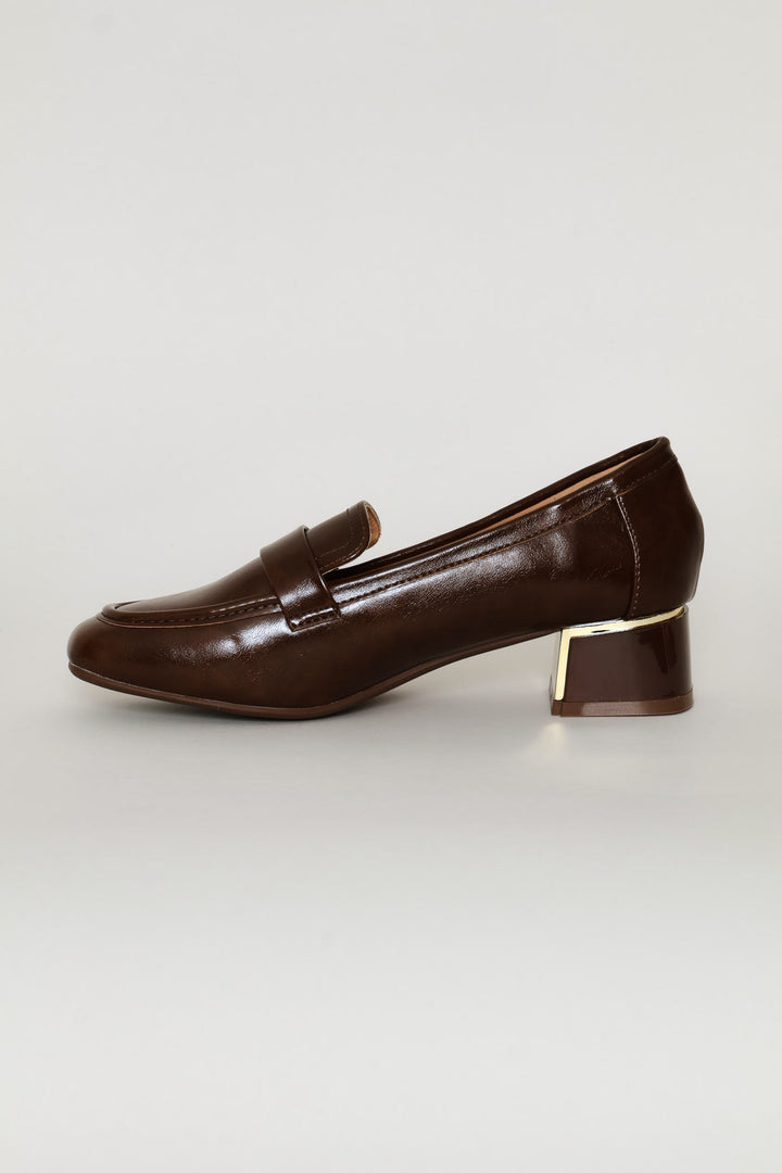 Patent Block Heel Loafer - Chocolate