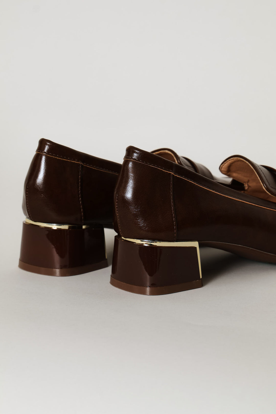 Patent Block Heel Loafer - Chocolate