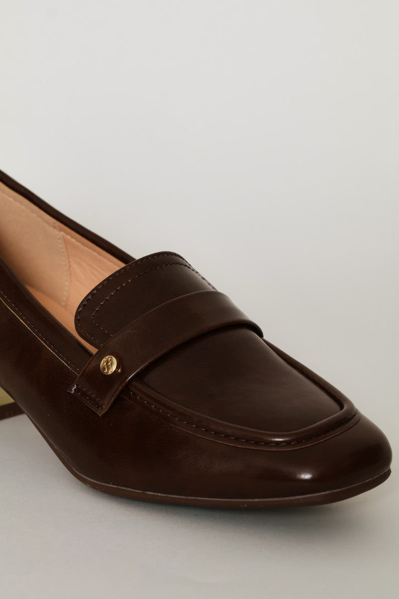 Patent Block Heel Loafer - Chocolate