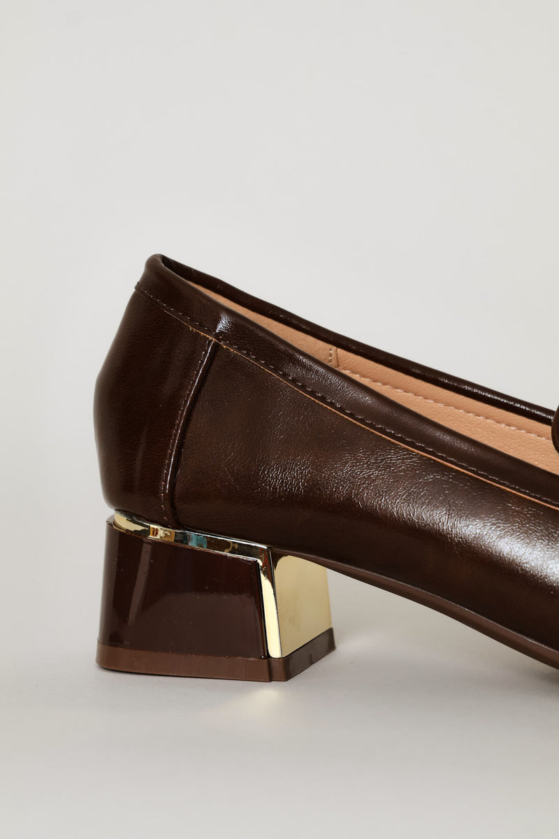 Patent Block Heel Loafer - Chocolate