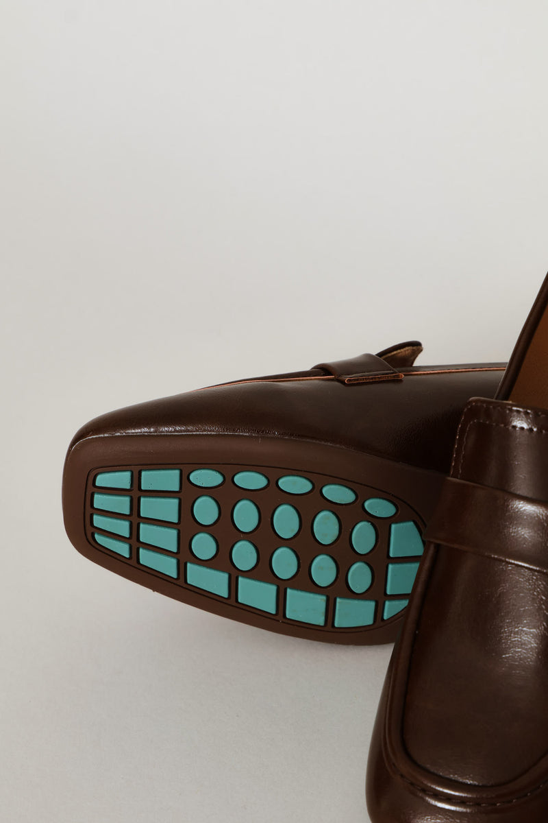 Patent Block Heel Loafer - Chocolate