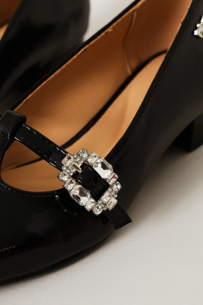 Diamante Buckle Heeled Pump - Black