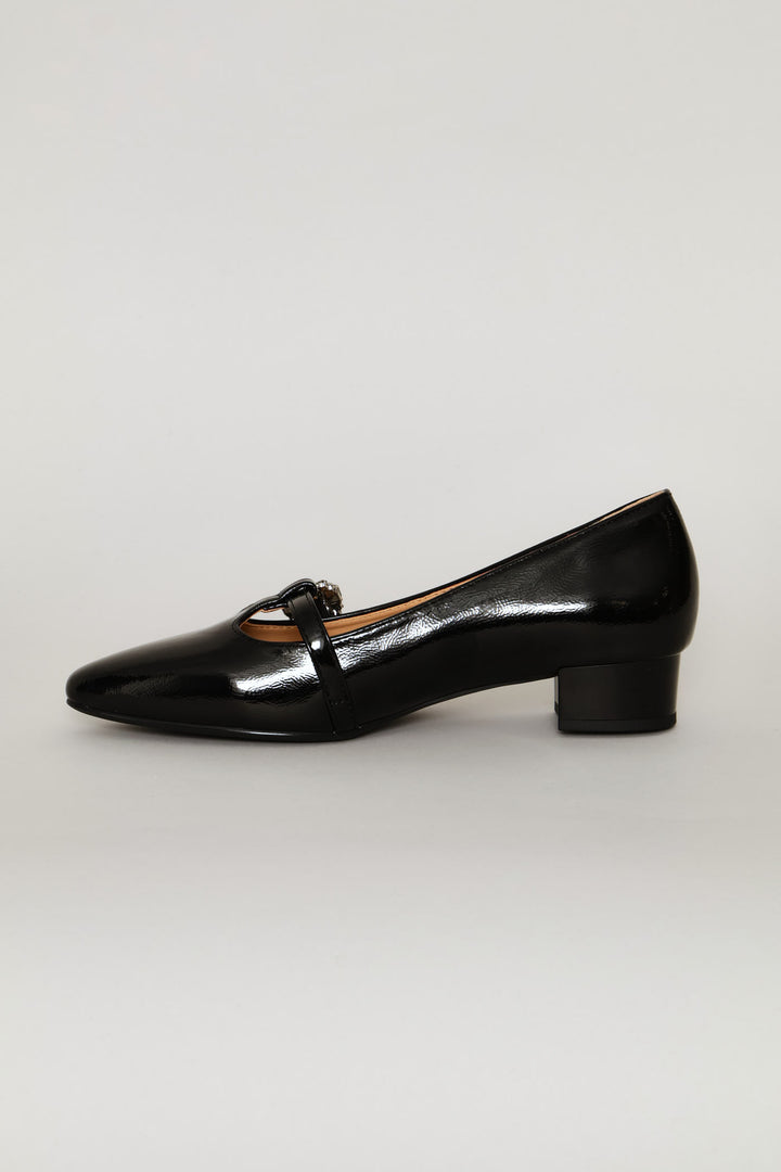 Diamante Buckle Heeled Pump - Black