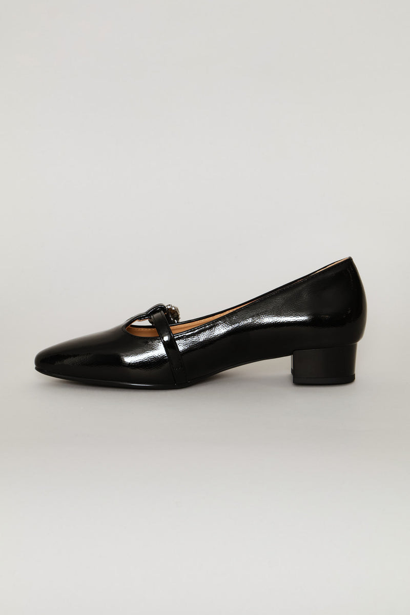 Diamante Buckle Heeled Pump - Black