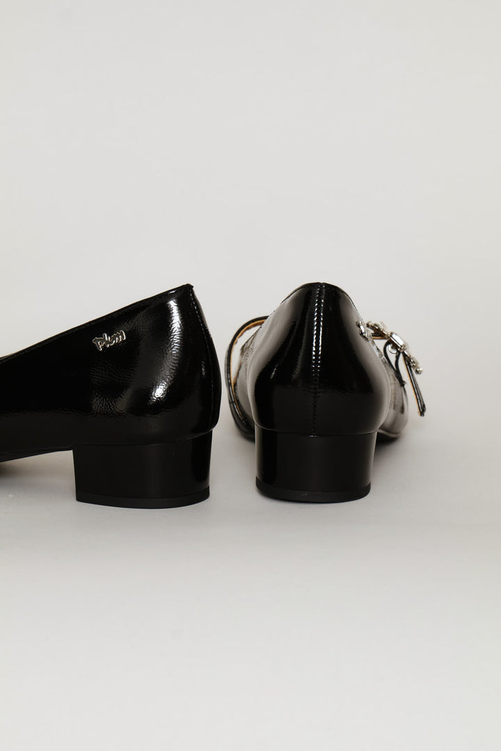 Diamante Buckle Heeled Pump - Black