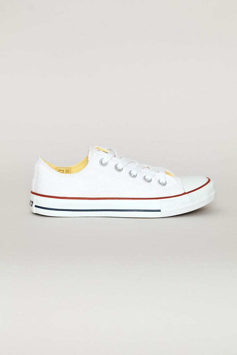 Basic Canvas Low Cut Lace Up Sneaker - White