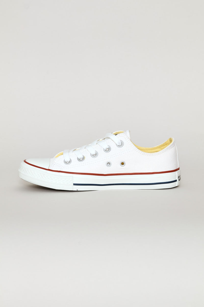 Basic Canvas Low Cut Lace Up Sneaker - White