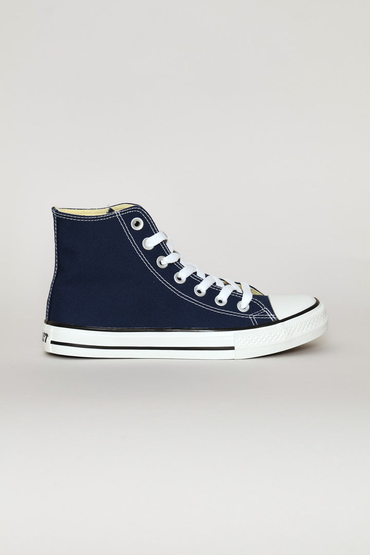 Basic Canvas Hi Cut Lace Up Sneaker - Navy