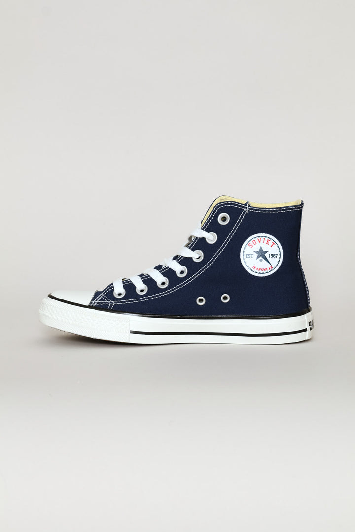 Basic Canvas Hi Cut Lace Up Sneaker - Navy