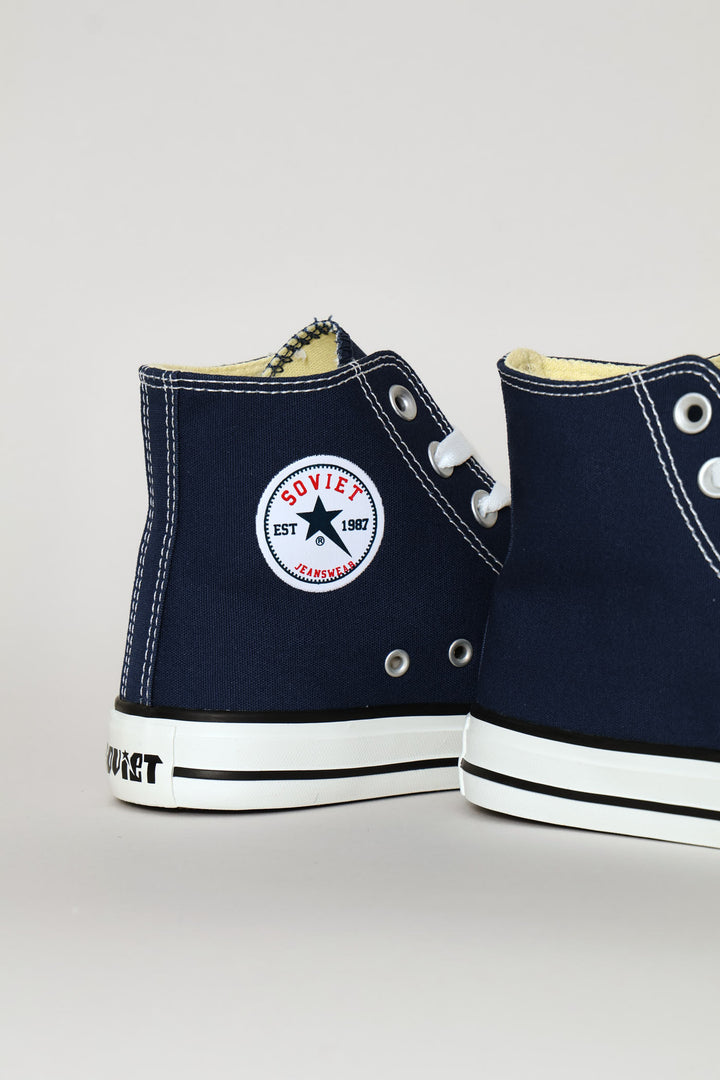 Basic Canvas Hi Cut Lace Up Sneaker - Navy