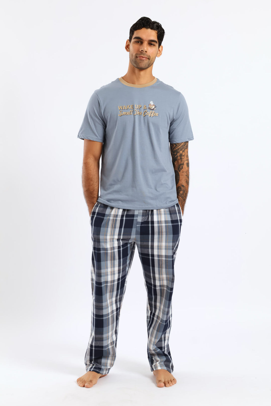 Wake Up & Smell Coffee Pyjama Tee - Blue